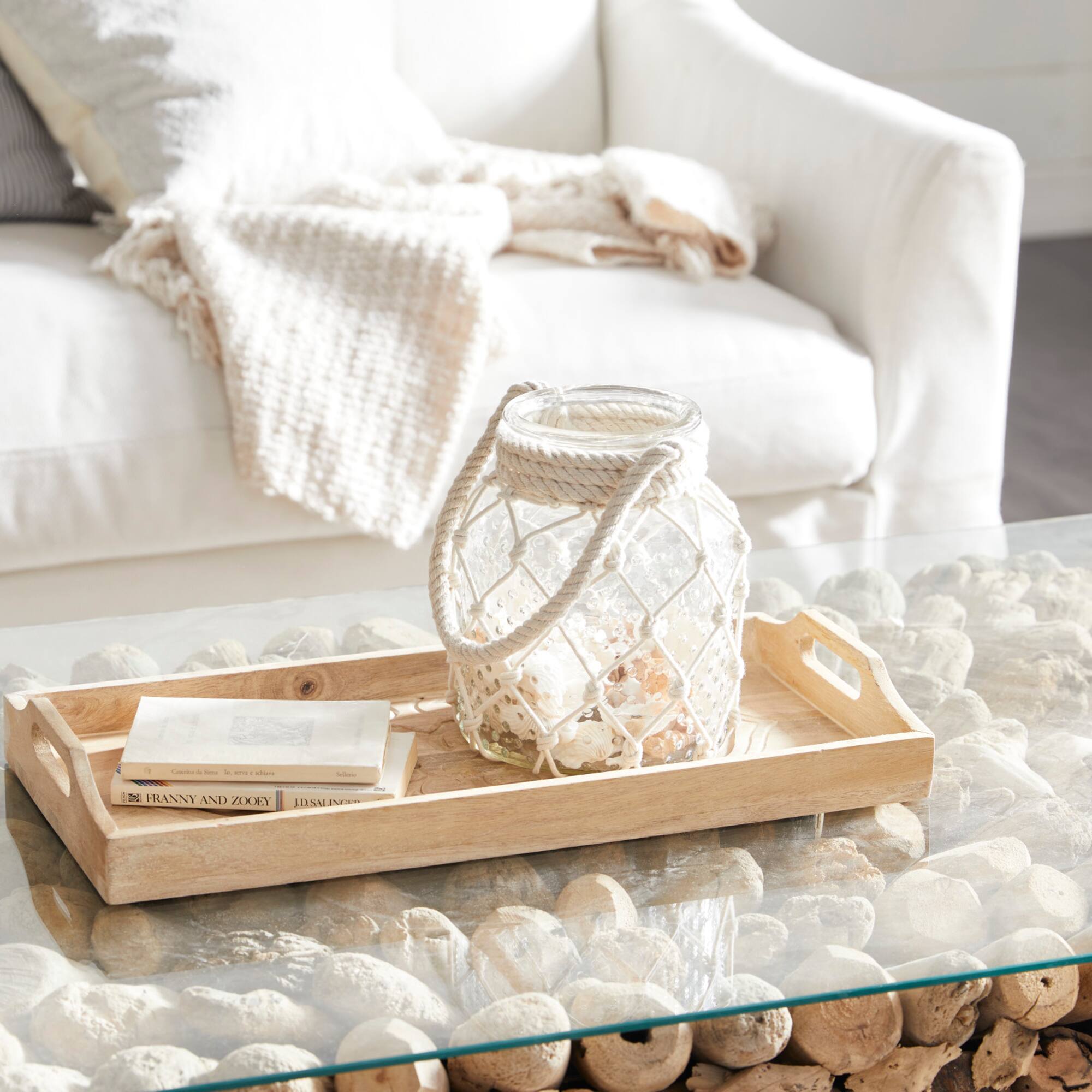 Clear Glass Coastal Candle Holder Lantern, 18" x 7" x 7"